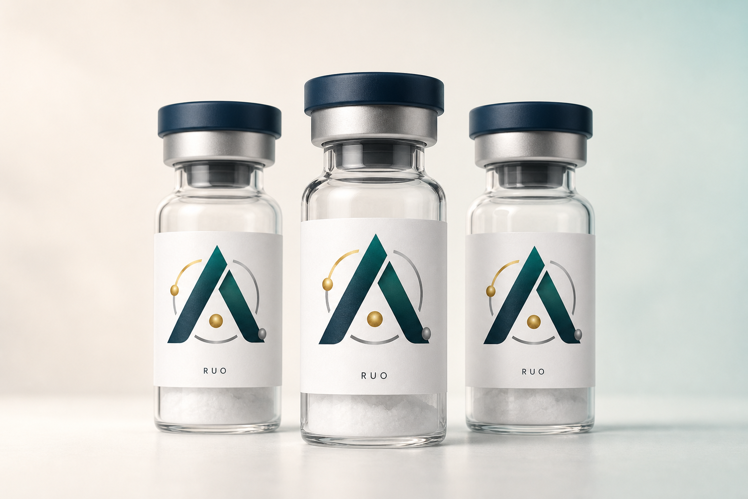 Three research peptide vials